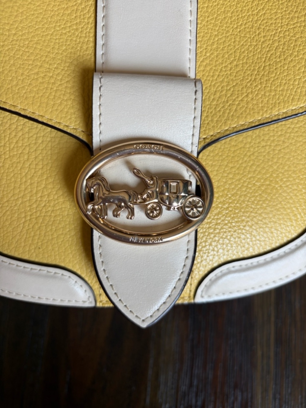 Coach Georgie Yellow and Chalk Pebble Leather Crossbody Saddle Bag - Picture 7 of 13